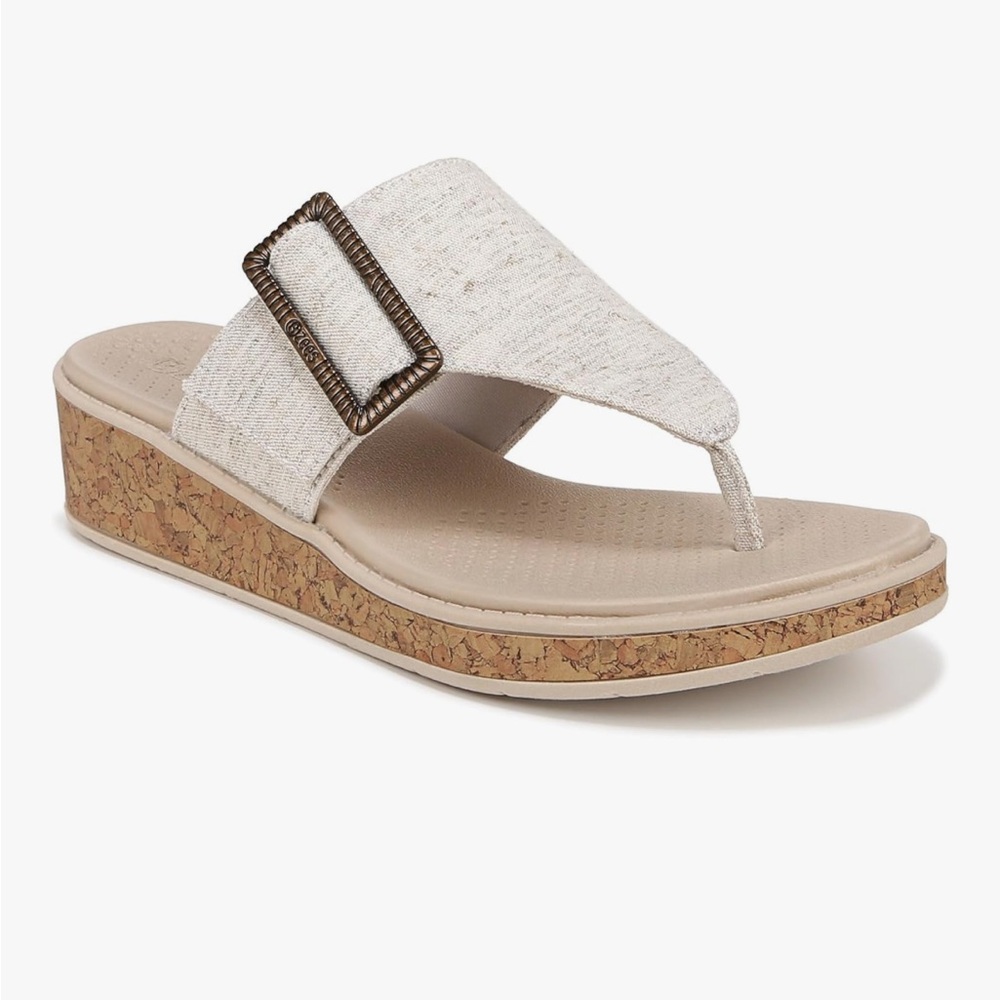 BZees Bay Machine Washable Comfort Wedge Sandals Natural Linen 8.5 W NEW